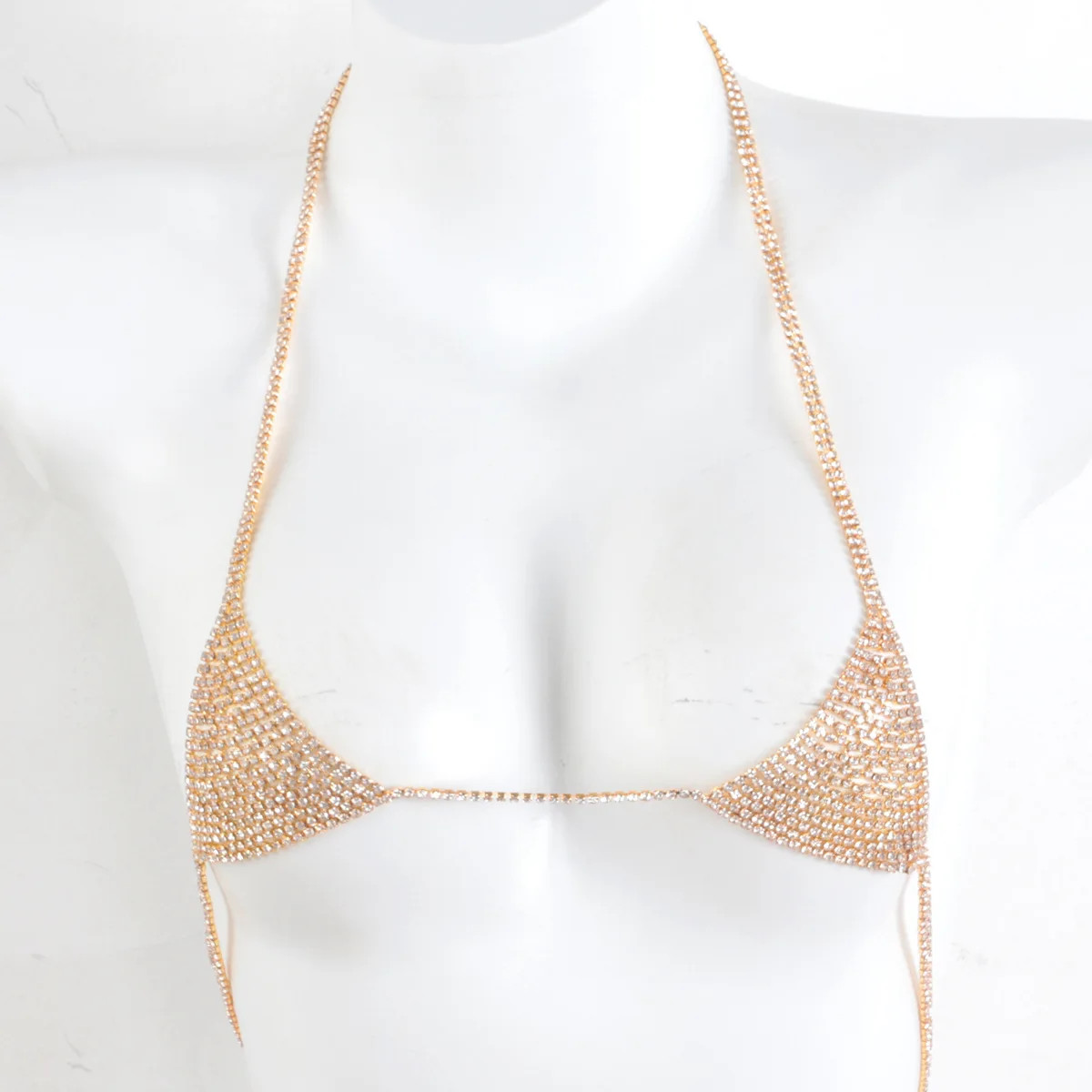 Fashionable Sexy Rhinestone Triangle Bikini Chest Chain Sandy Beach Women Body
