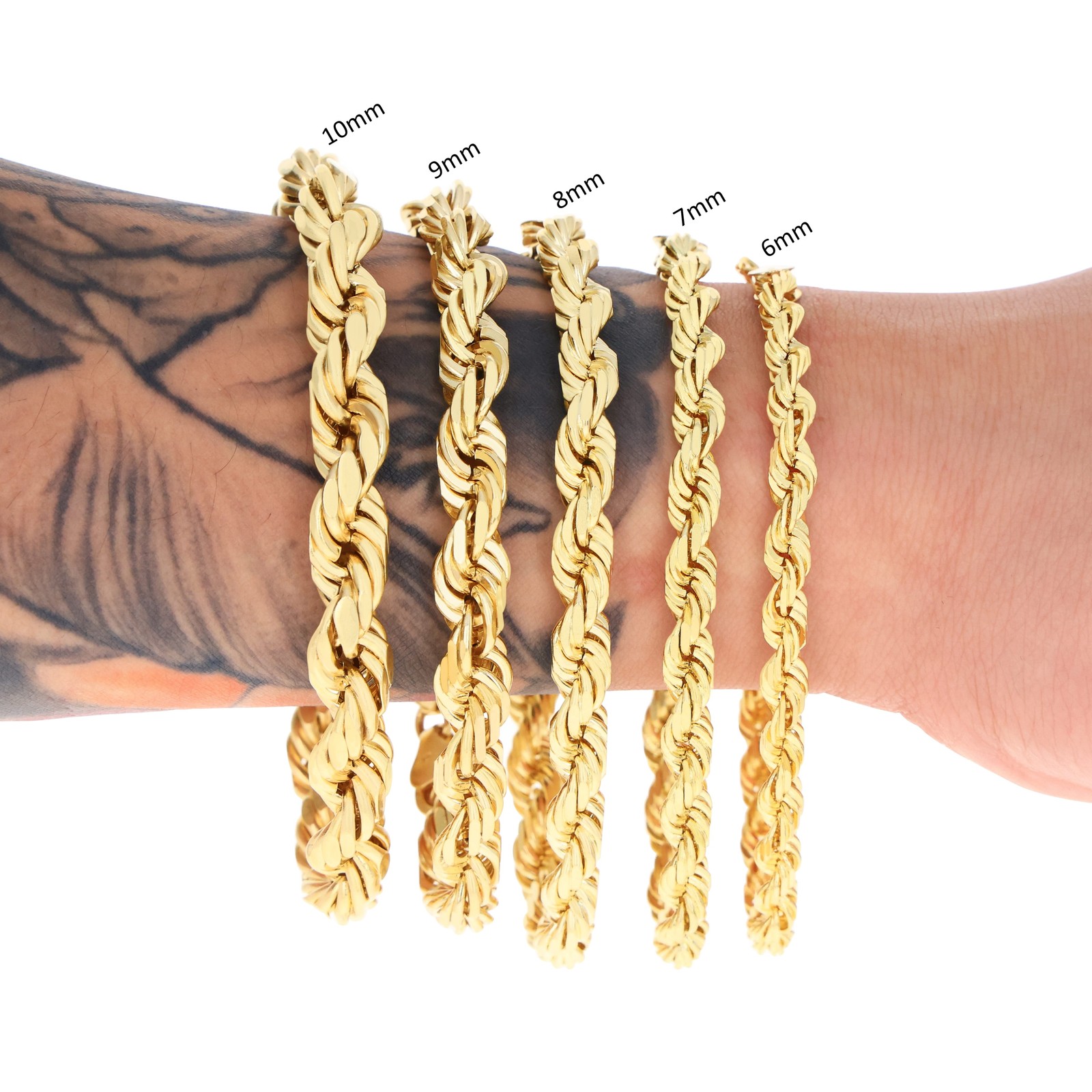 14K Yellow Gold Solid Rope Chain Necklace Bracelet 1mm-10mm Mens Women (7″- 30″)