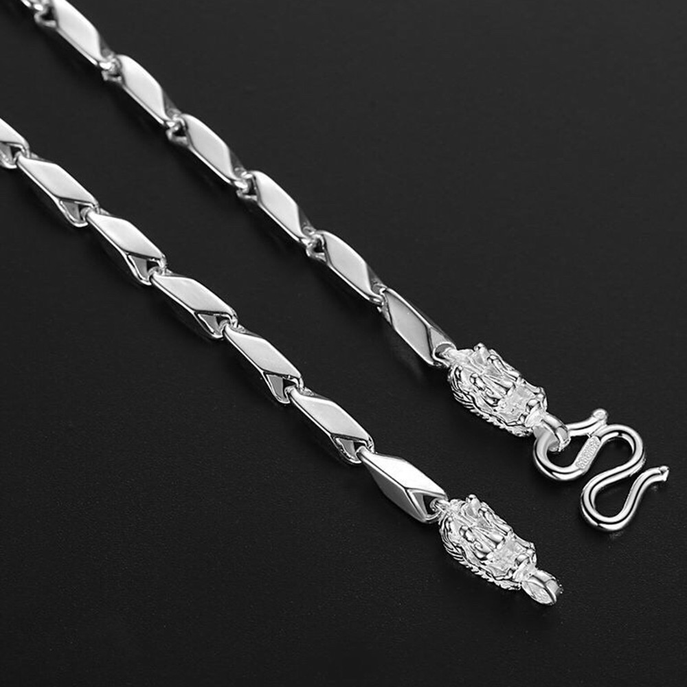 Pure S999 Fine Silver Chain 3.5mm Geometry Pillar Beads Link Necklace 20-24in