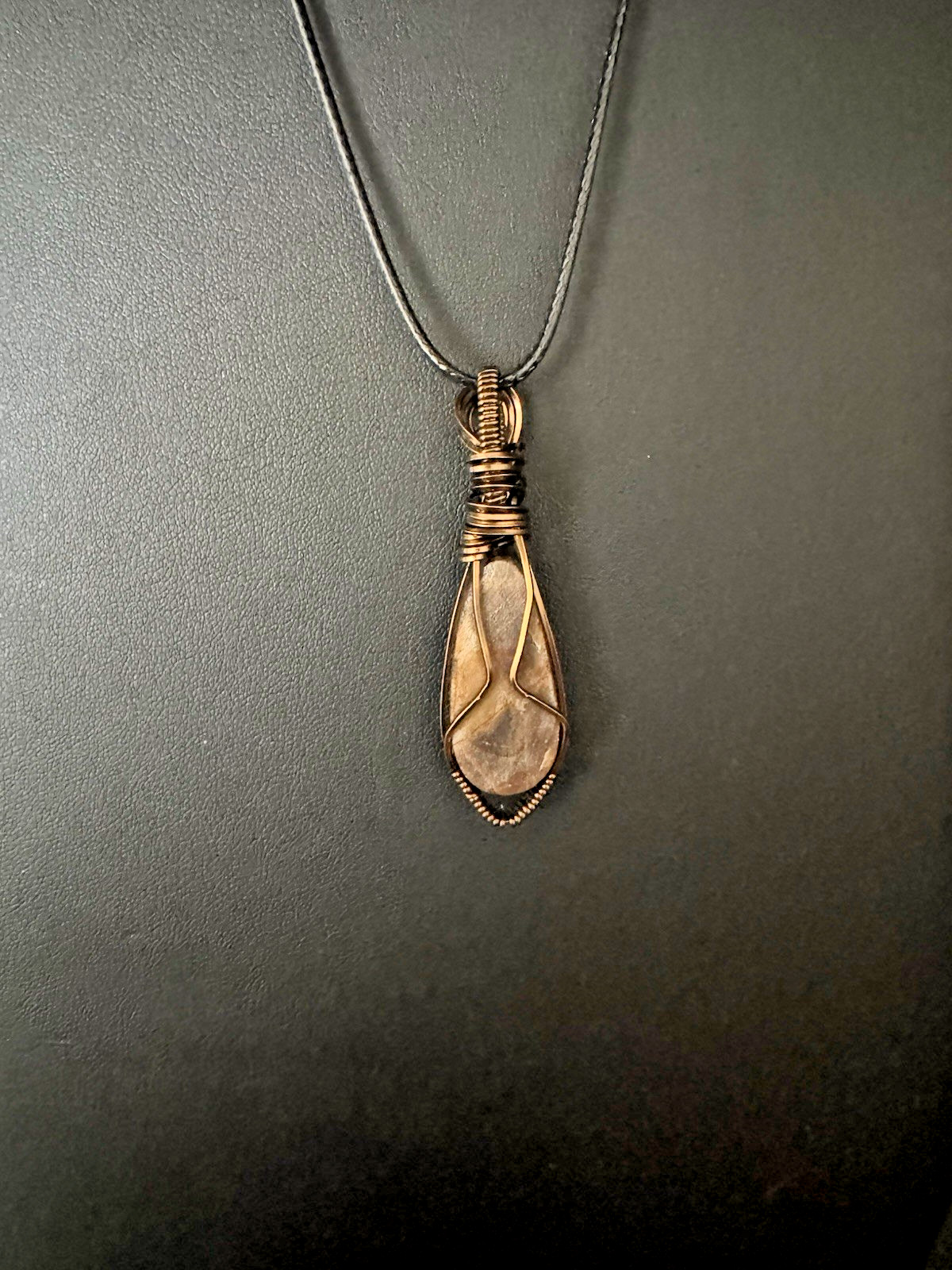 Hand Polished Jasper Stone Necklace In antique bronze craft wire Handmade