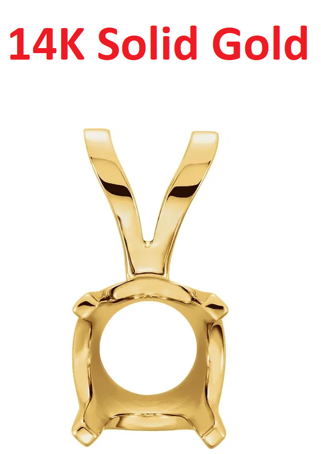 14K Solid Yellow Gold Round Pendant Setting Solid Base Pendant Mounting 2mm-8mm