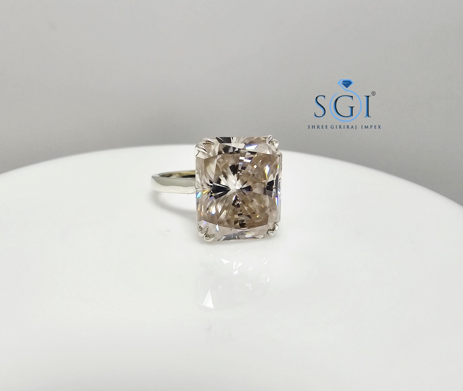 9.75CT Light Pink Radiant Moissanite Ring Sterling Silver Solitaire Jewelry