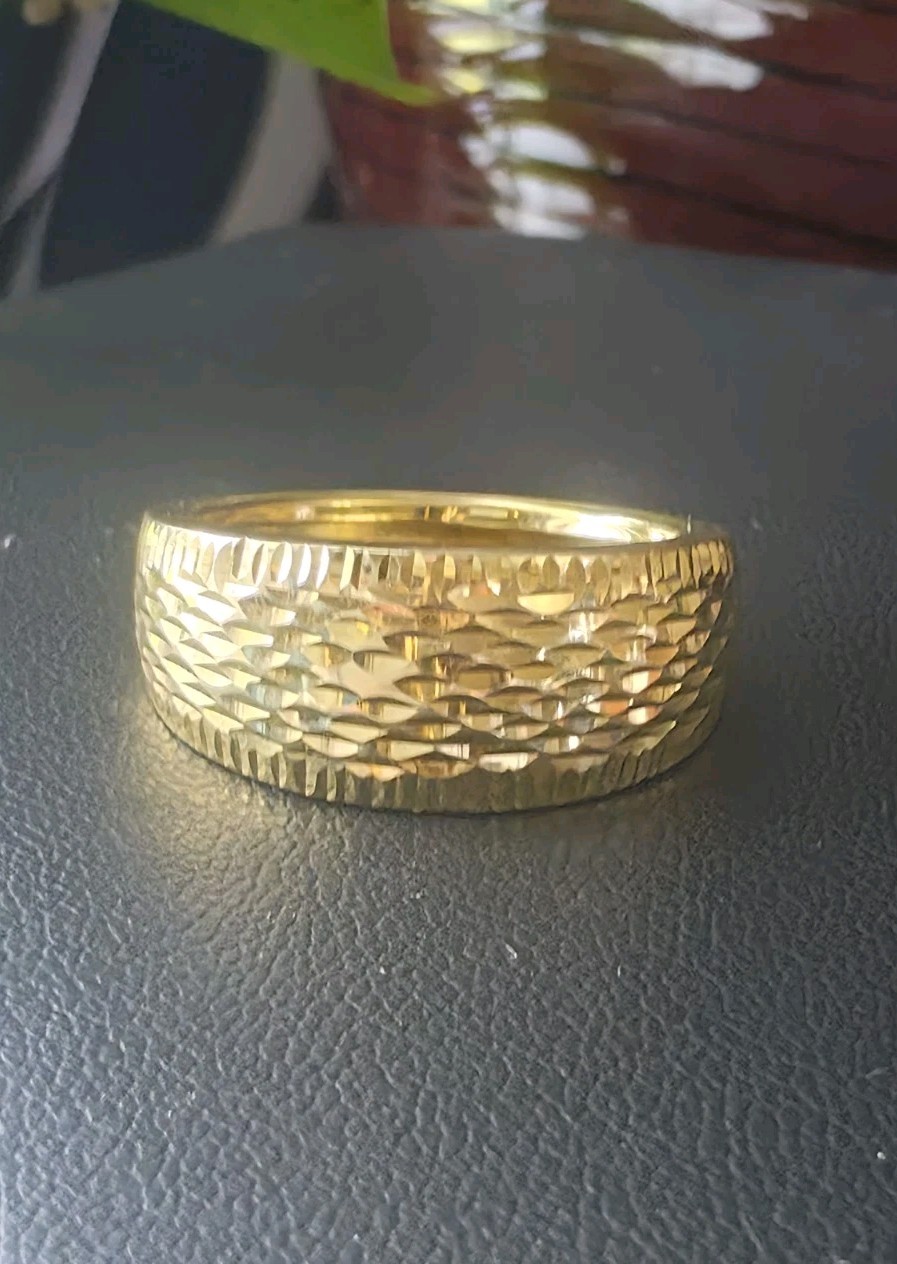 RL Italy 10k Solid Yellow Gold Textured Large Band Ring Size 9