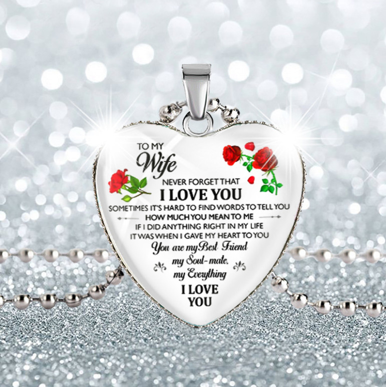 To My Wife I Love You Husband Heart Rose Necklace Birthday Anniversary Gift USA
