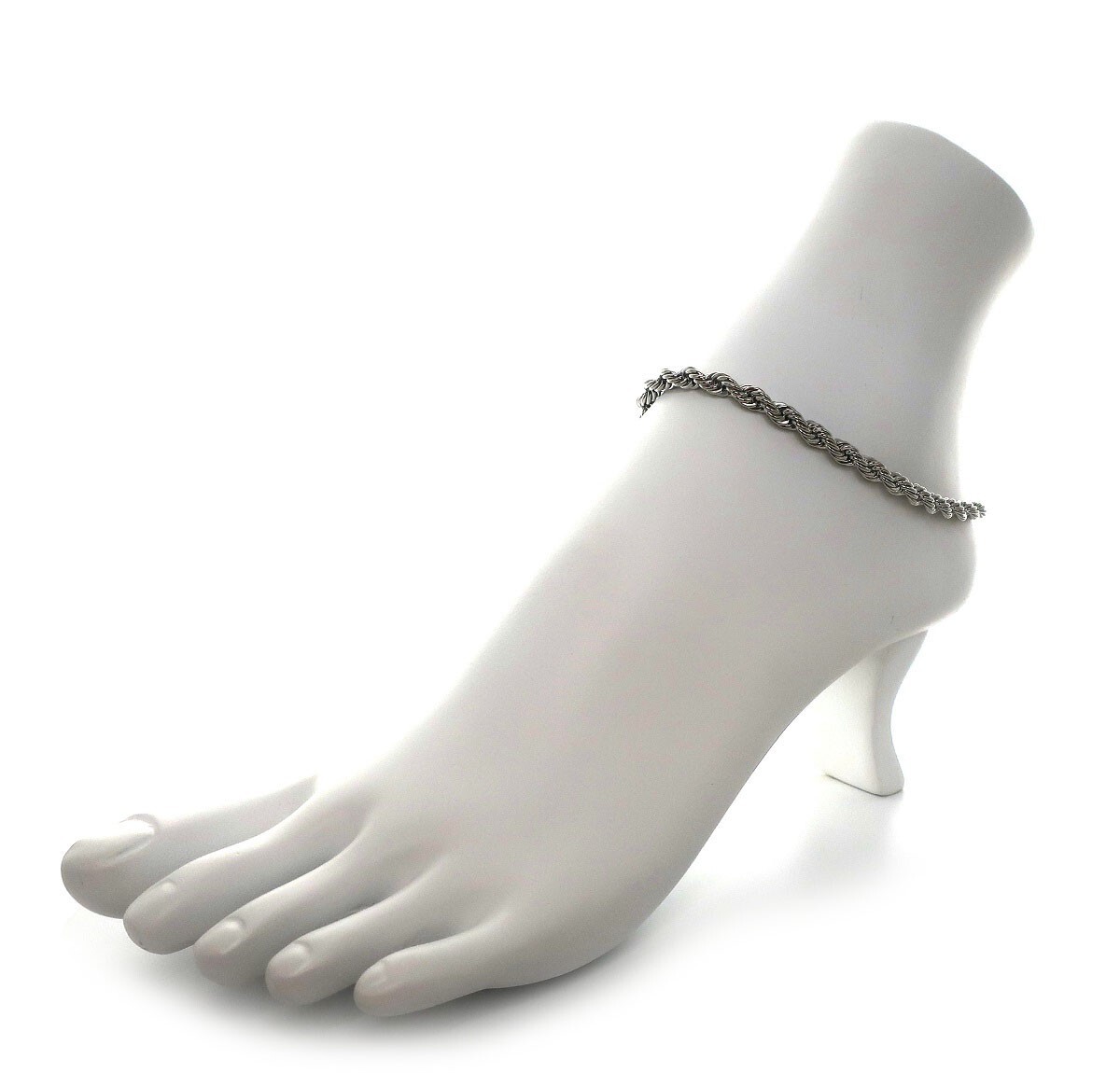 Twist Rope Chain 5mm Anklet Ankle Bracelet 10″ inch 14k White Gold Plated
