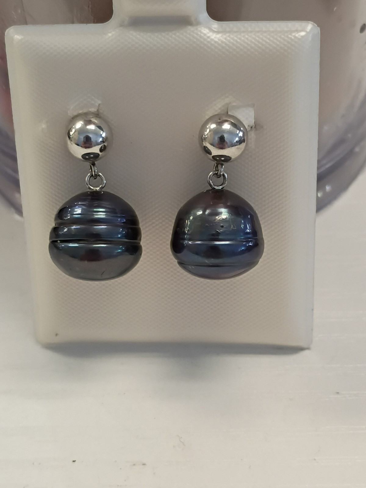 Honora Pearl Earrings Drop Dangle Ringed Dark Gray 925 Sterling Silver Signed