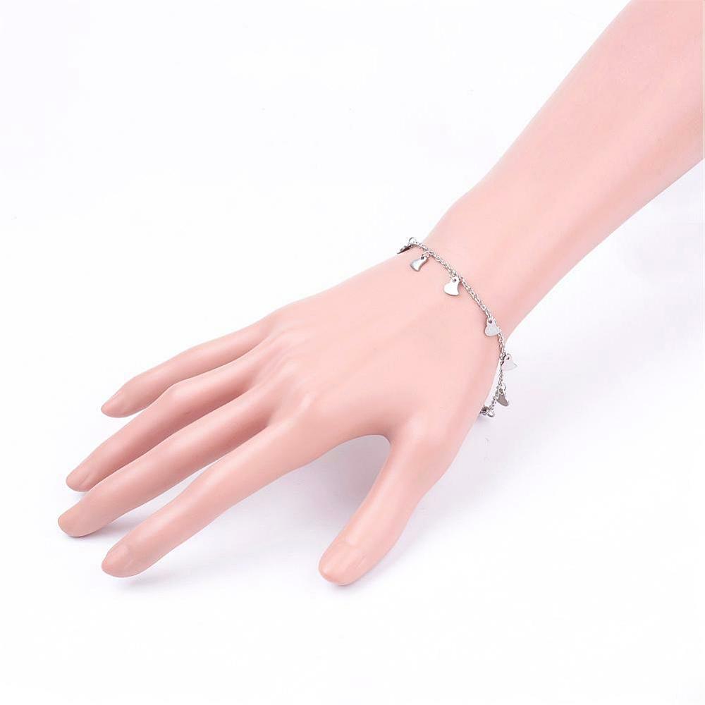 Stainless Steel Charm Bracelet Heart Stainless Steel Cable Silver Z117