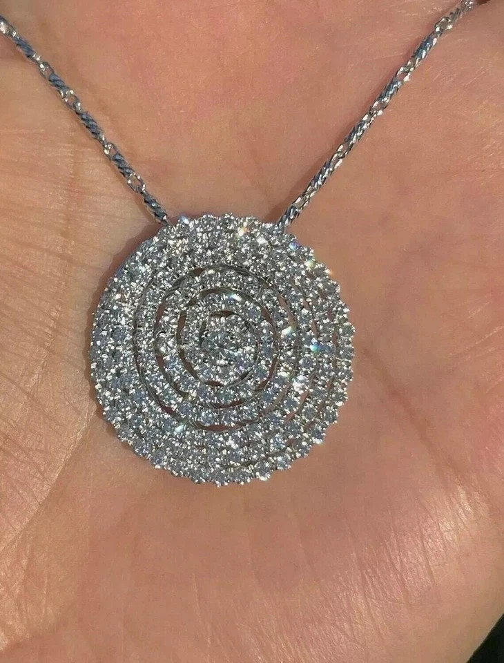 3.00CT Round Cut Lab Created Diamond Women Cluster Pendant 14k White Gold Plated
