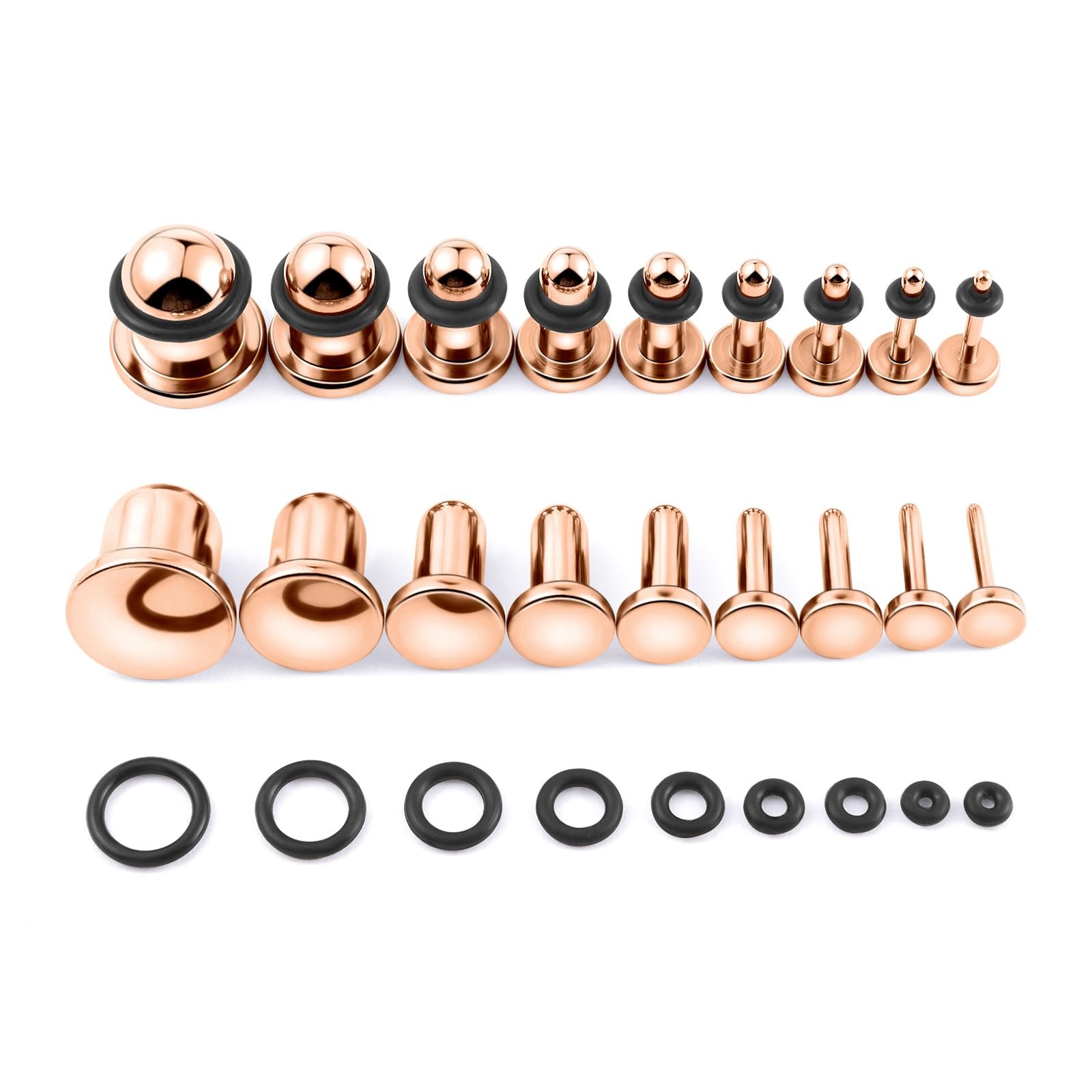 18 PCS Ear Gauges Stretching Kit Stainless Steel Plugs 14G-00G Taper Set