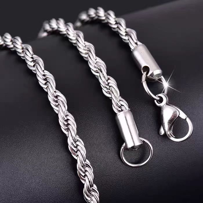 925 Silver Plated Water Wave Chain Necklace 3mm 4mm Jewelry Men Women 16-22″ US