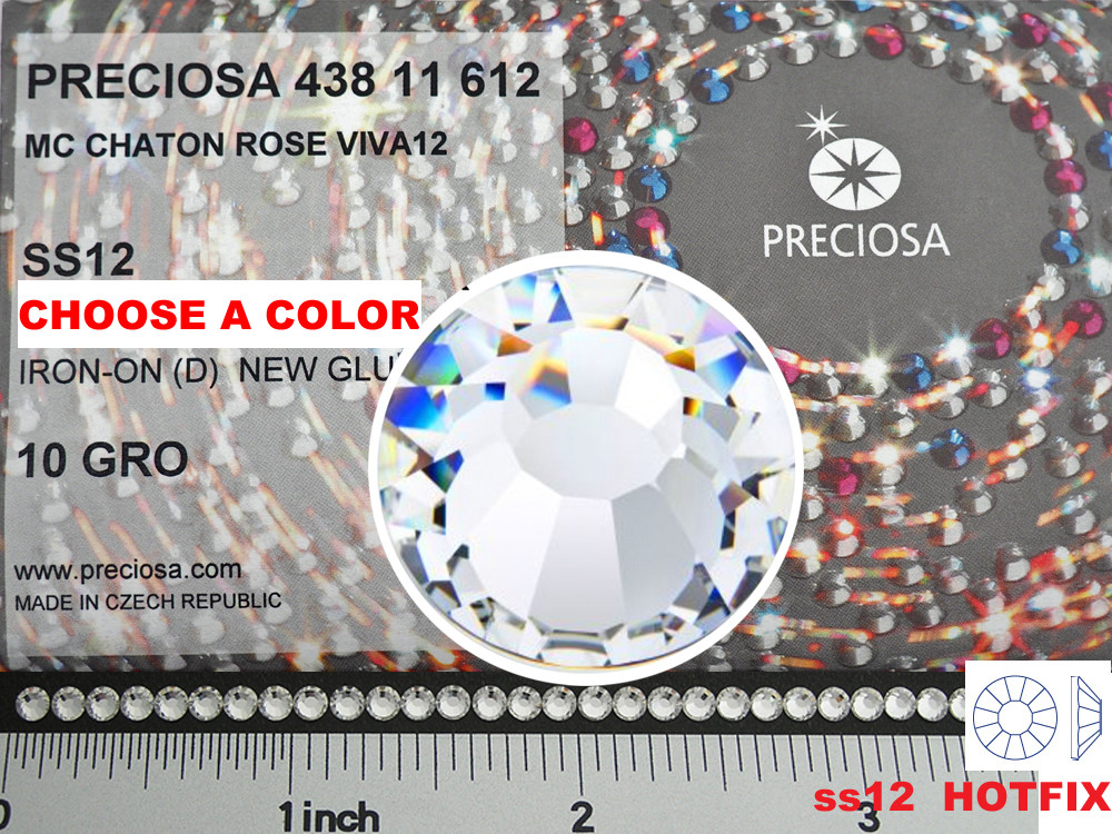 12ss HOTFIX, 1440 pc Preciosa VIVA Ironon Flatbacks Gen. Czech Crystals 3mm ss12