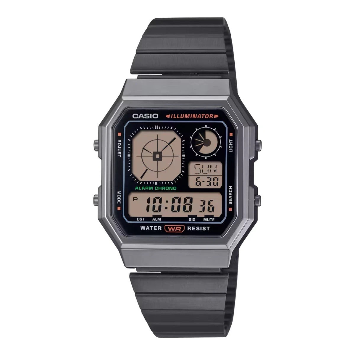 Casio A130WEGG-1A Vintage Digital Watch Gunmetal Grey Steel Band Retro NWT!