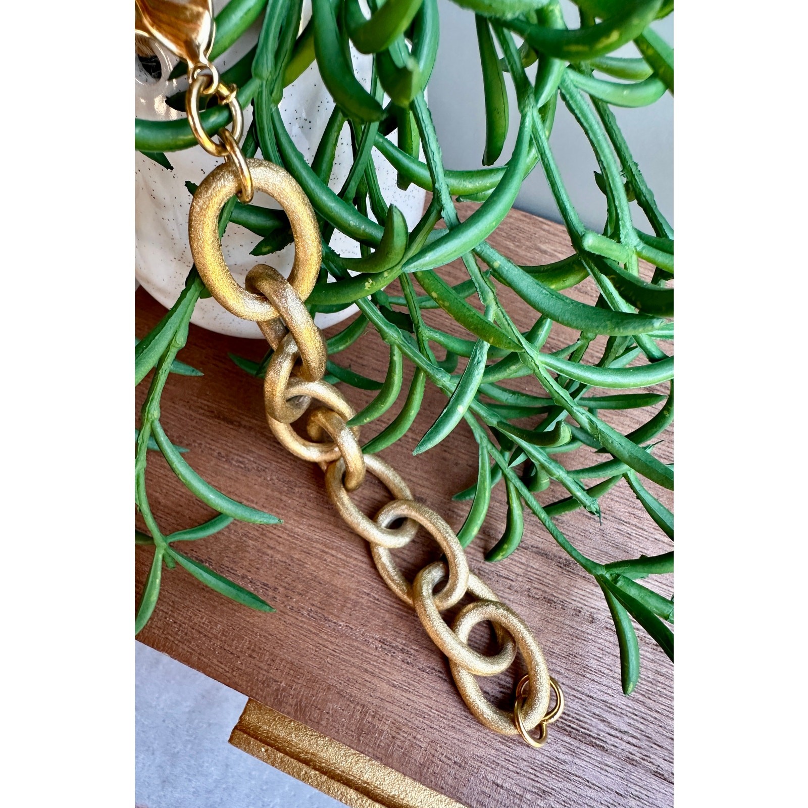 Chunky Matte Gold Tone Link Bracelet | Textured Satin Finish | Signed RL China