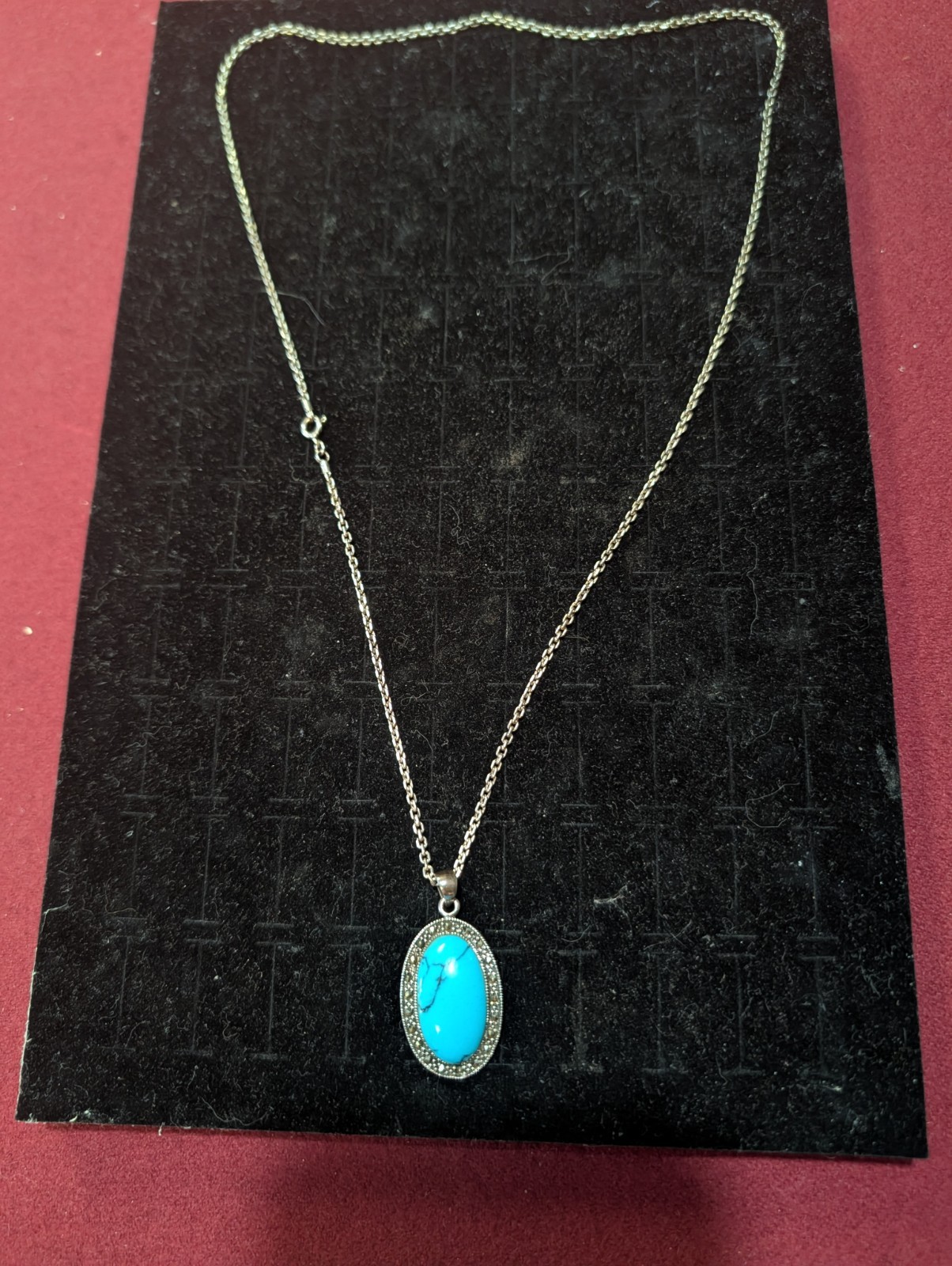 Silver Cable Chain Necklace with Oval Turquoise Silver Bezel Charm Pendant