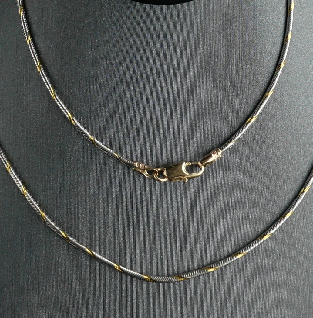 14K SOLID GOLD ITALIAN 2 TONE SNAKE CHAIN 18 INCHES LONG 1.3 MM THICK