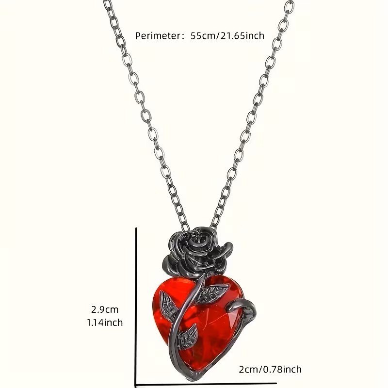 Black Rose Heart Pendant Necklace Gothic Romantic Love Gift Women Jewelry Cute