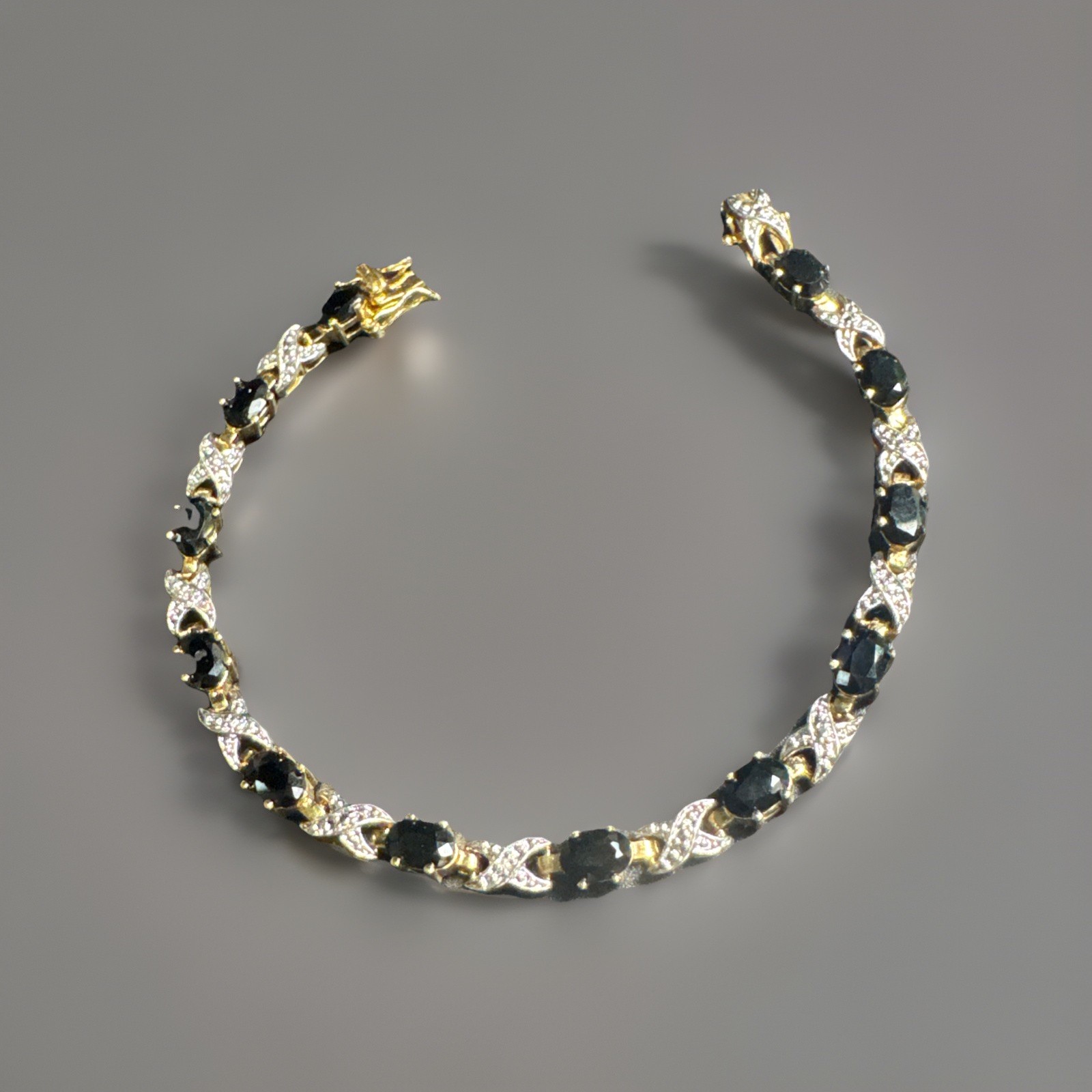 Tennis Bracelet Black Glass Rhinestone X Sparkly Beauty Love 7.5”
