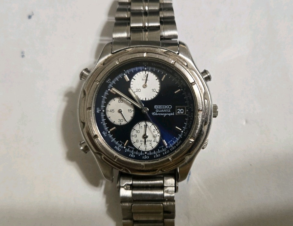 Vintage Men’s Seiko Chronograph Alarm 7T32-6E69 Quartz Date Watch