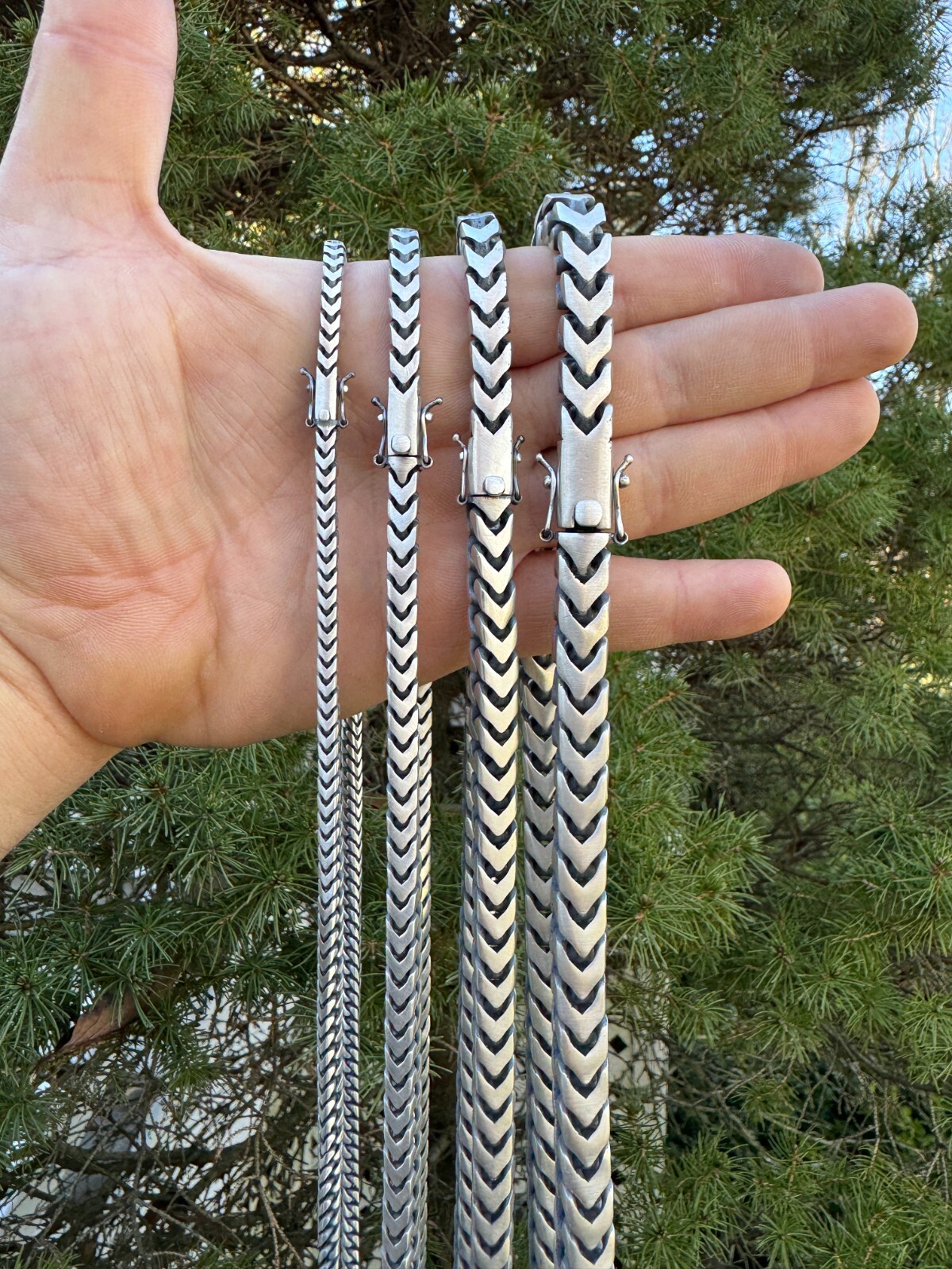 BIG 4-10mm Franco Chain Necklace Or Bracelet Oxidized Real 925 Silver Box Clasp