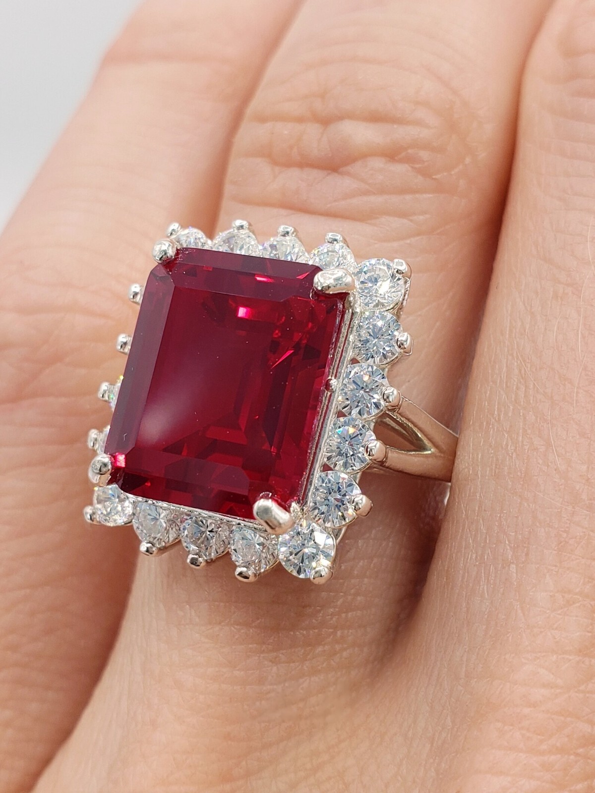 6.80 Ct Emerald Cut Natural Ruby Diamond Engagement Ring 14K White Gold Size 7