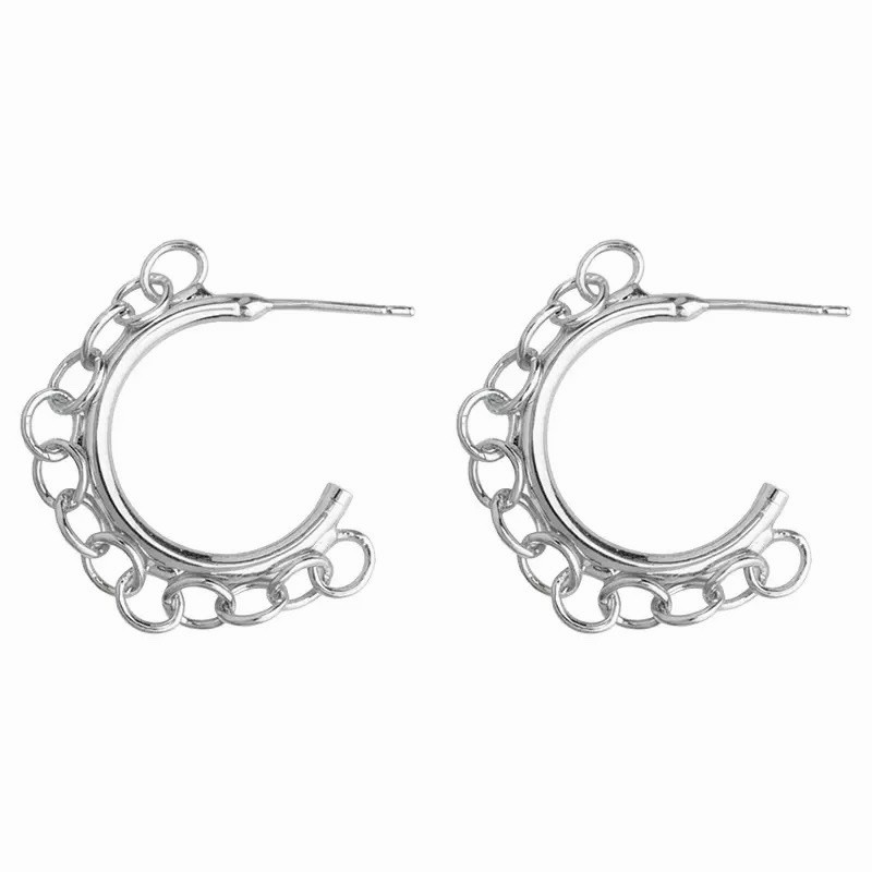 925 Silver Chain Huggie Hoop Stud Earrings Minimalist Statement Earrings D11