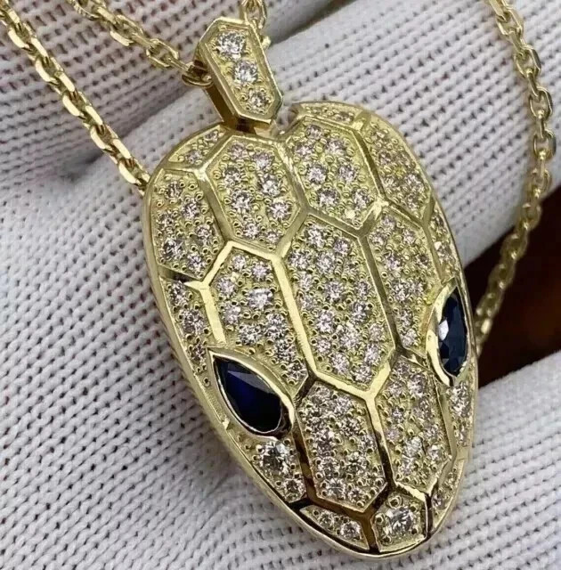 2.20Ct Round Cut Moissanite Snake Head Pendant 14K Yellow Gold Plated Silver