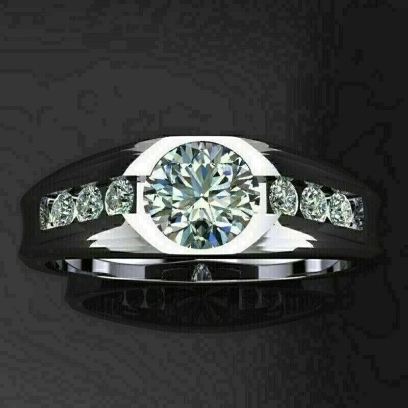 Men’s 3Ct Round Lab Created Diamond Engagement Wedding Ring White Gold Plated