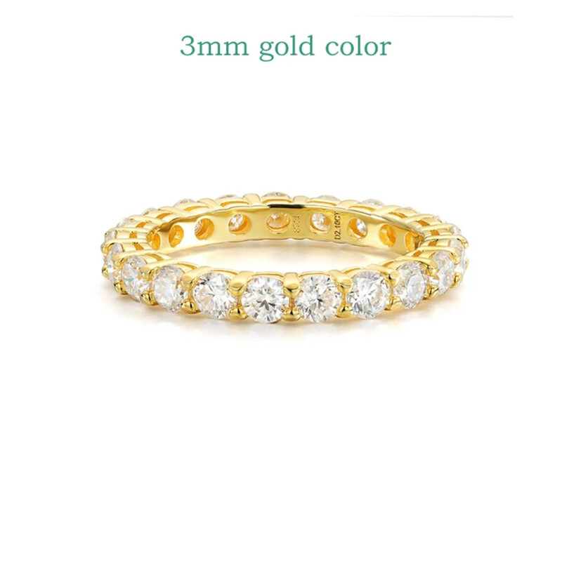 D Color Full Moissanite Ring Eternity Band S925 Silver 18K Yellow Gold Plated