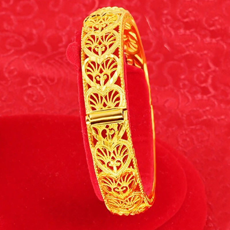 18k Yellow Gold Over Sterling Silver 7″ Womens Opening Italian Heart Bangle D800