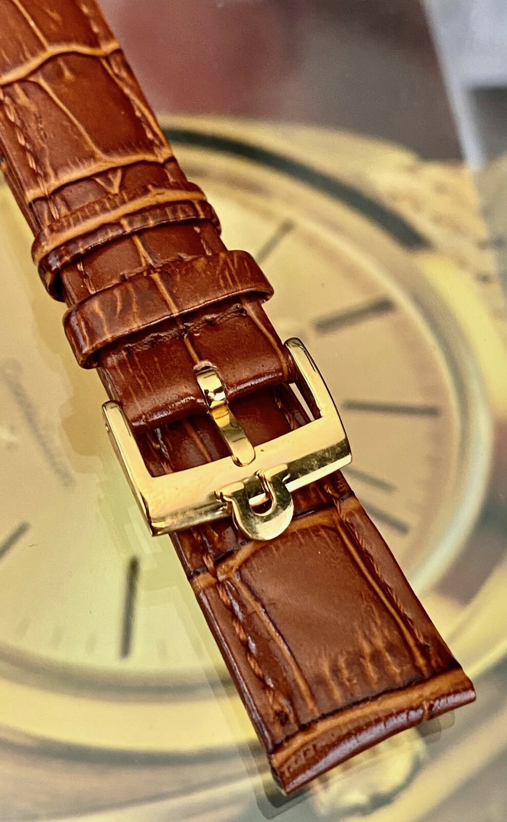 OMEGA Constellation Model 16mm Logo Buckle 18mm Cognac Color Croco Leather