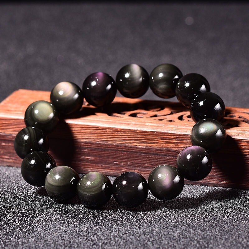 10MM Handmade Balance Round Rainbow Obsidian Bead Healing Men Women Bracelet