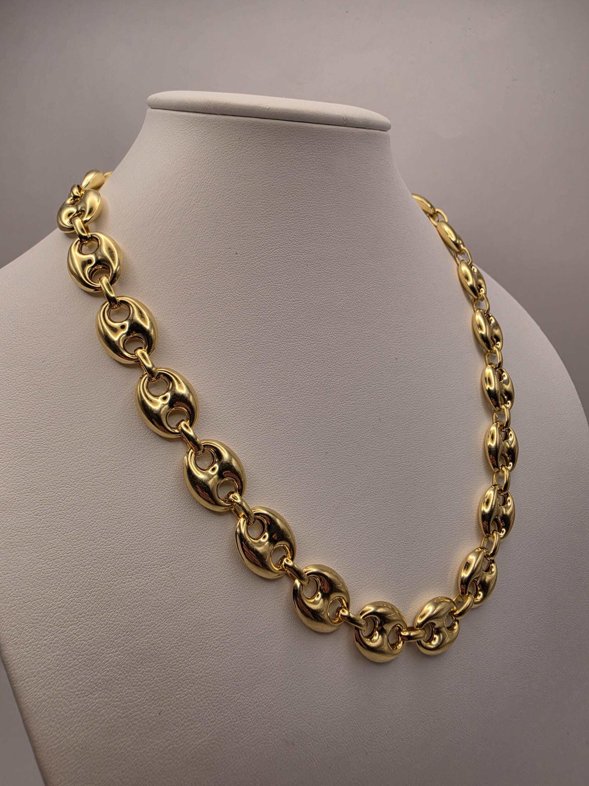 Gold Plated Sterling Silver Puffed Mariner Chain Necklace 20.5 Inch 14.2mm 53.8