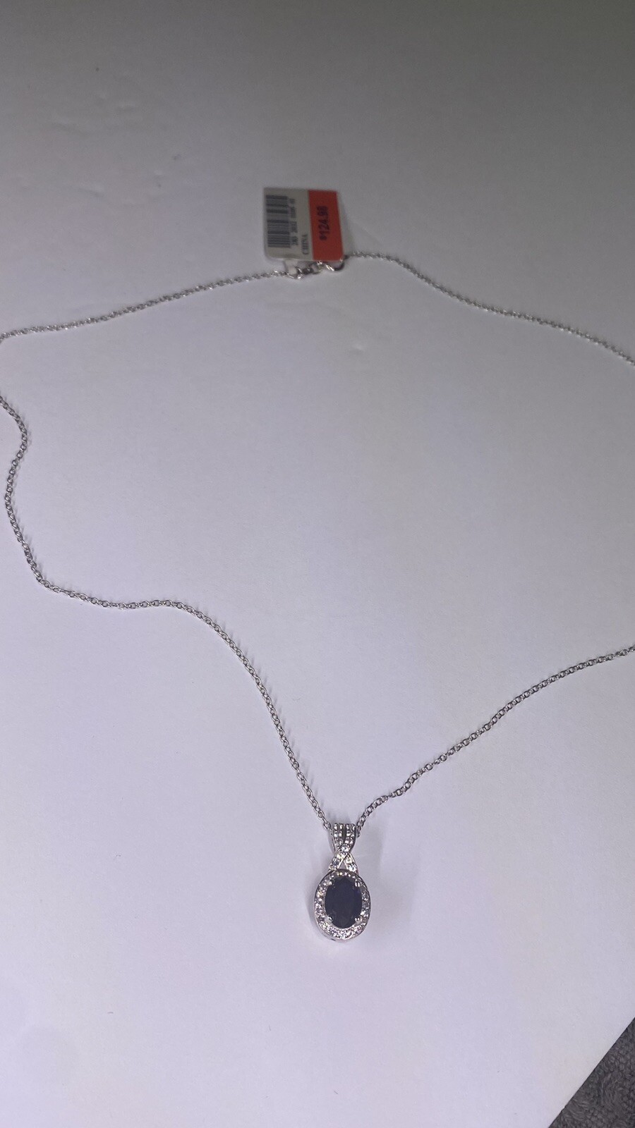 Blue And White Shapphire Sterling Sliver Pendant Necklace 18” Earrings Ring Sz 7