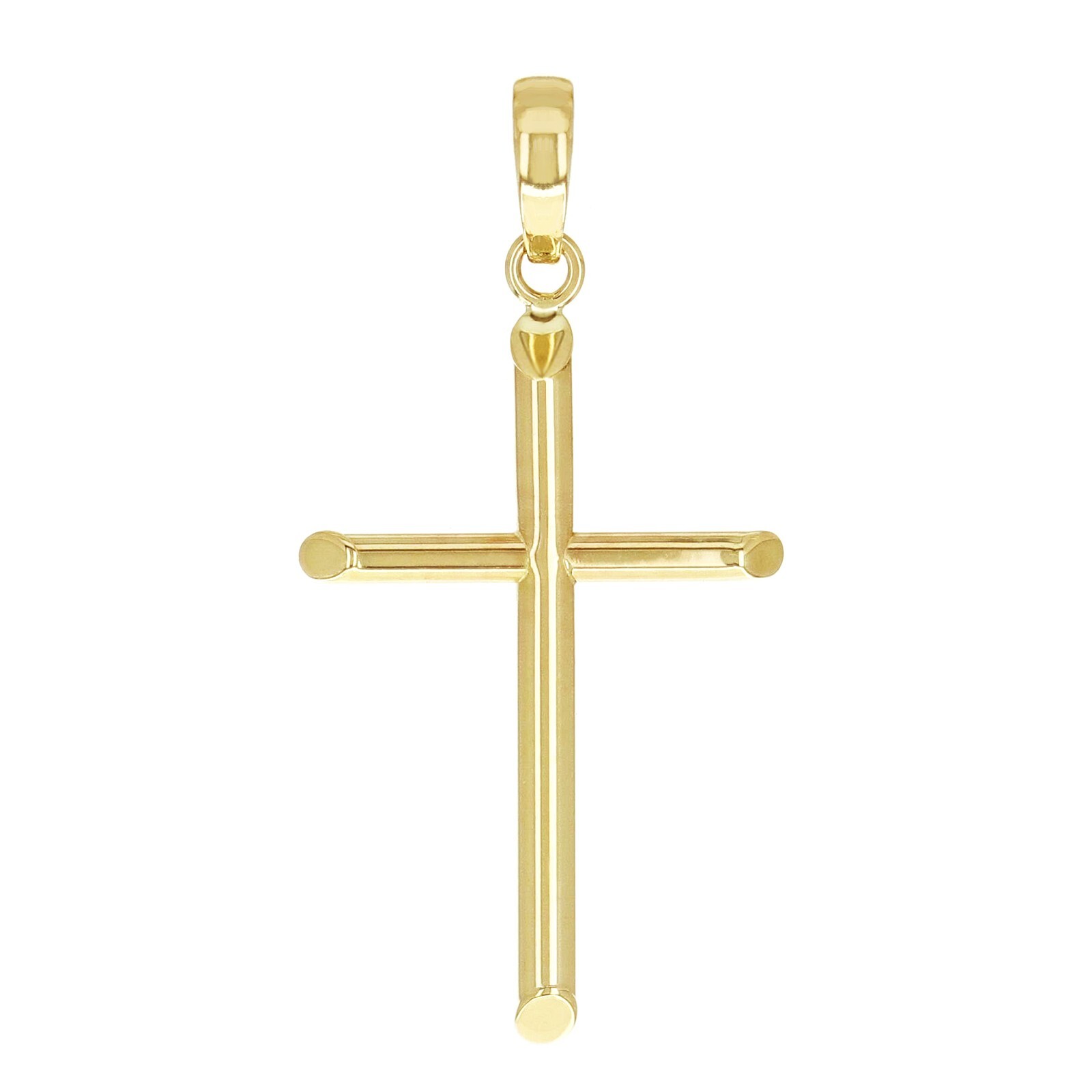 Italian 14k Yellow Gold Hollow High Polish Plain Cross Charm Pendant 1.3″ 0.7g