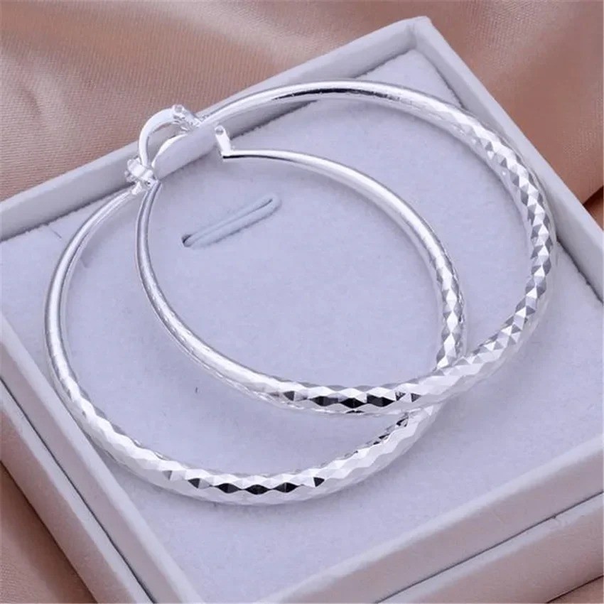 Charms fine 925 Sterling Silver 5CM circle hoop Earrings for Women fashion Prett