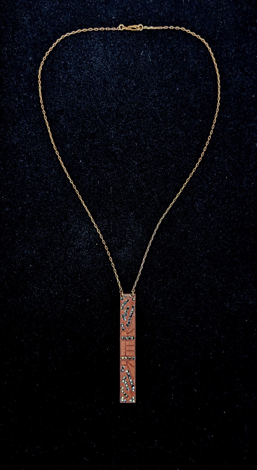 Vintage Art Deco Sparkly Die Struck Bar Pin Brass Pendant Necklace Unique