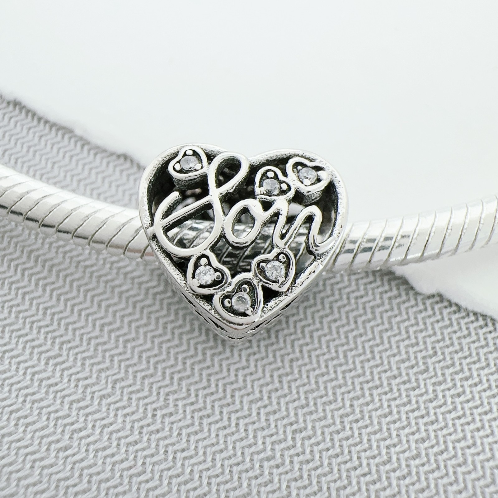 Authentic Heart Pave CZ Bead 925 Sterling Silver European Charm