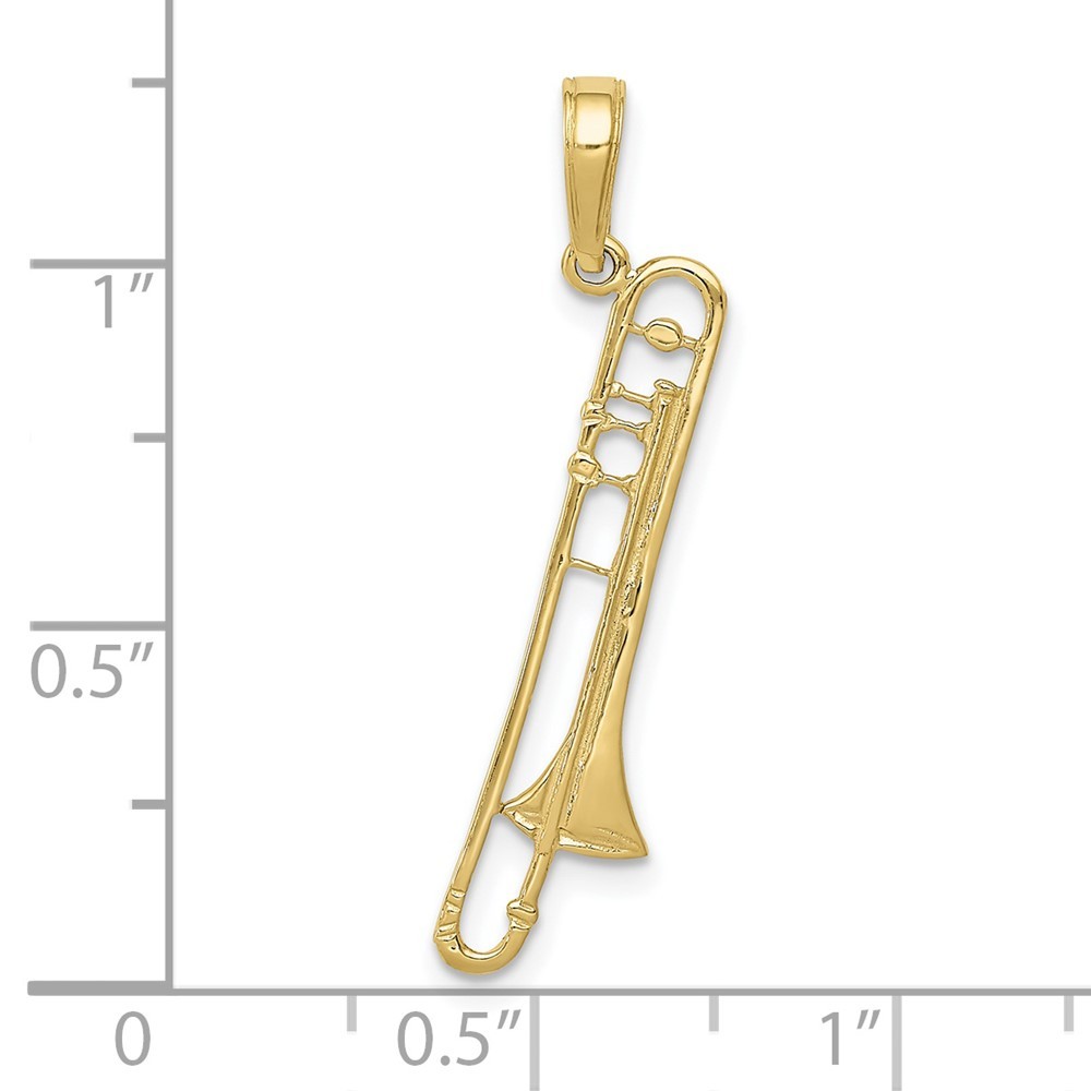 10k Yellow Gold Trombone Pendant 0.55g, L-30mm, W-8mm Gift for Mother