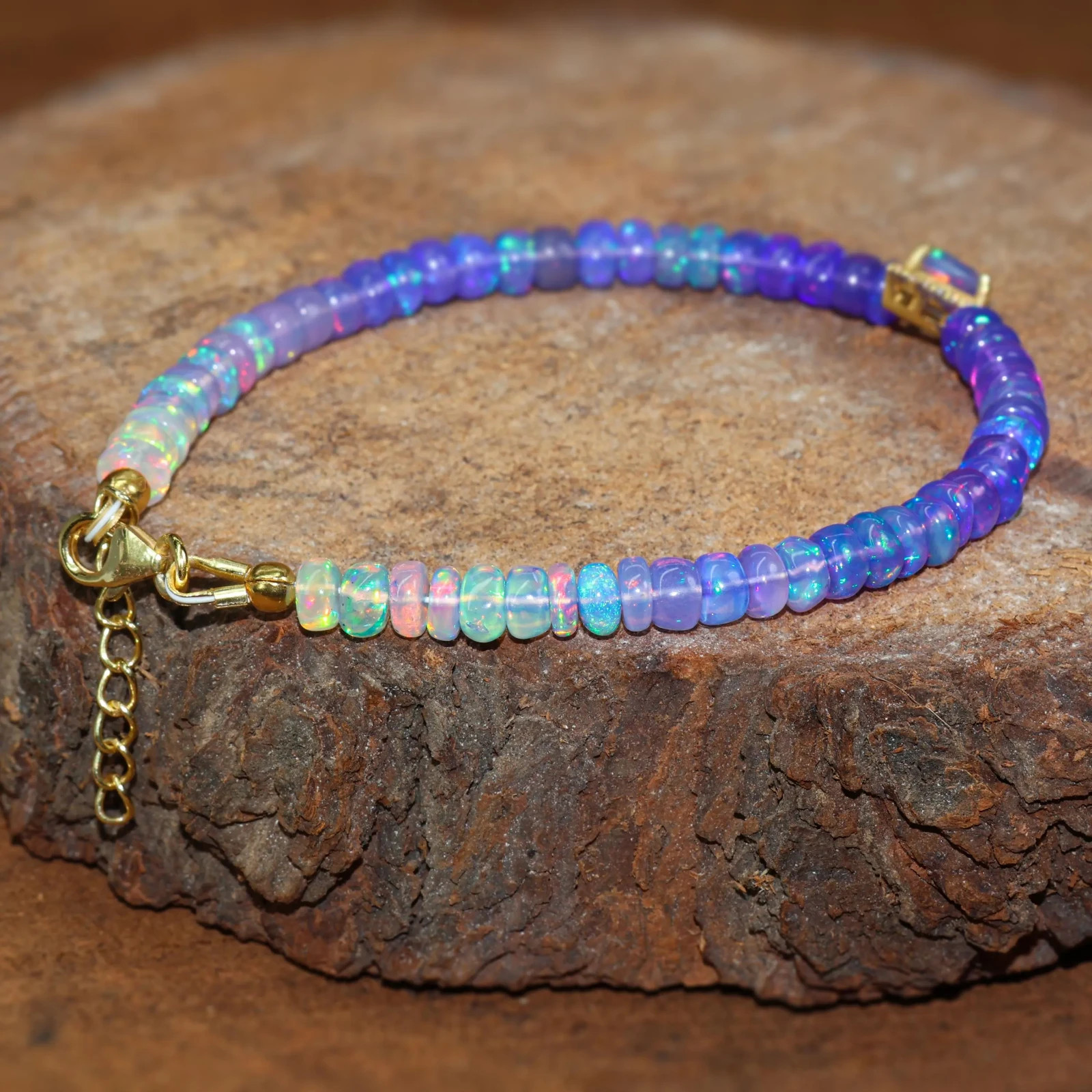 Lavender Opal Kite Charm Bracelet for Women, Ethiopian Opal Handmade Bracelet