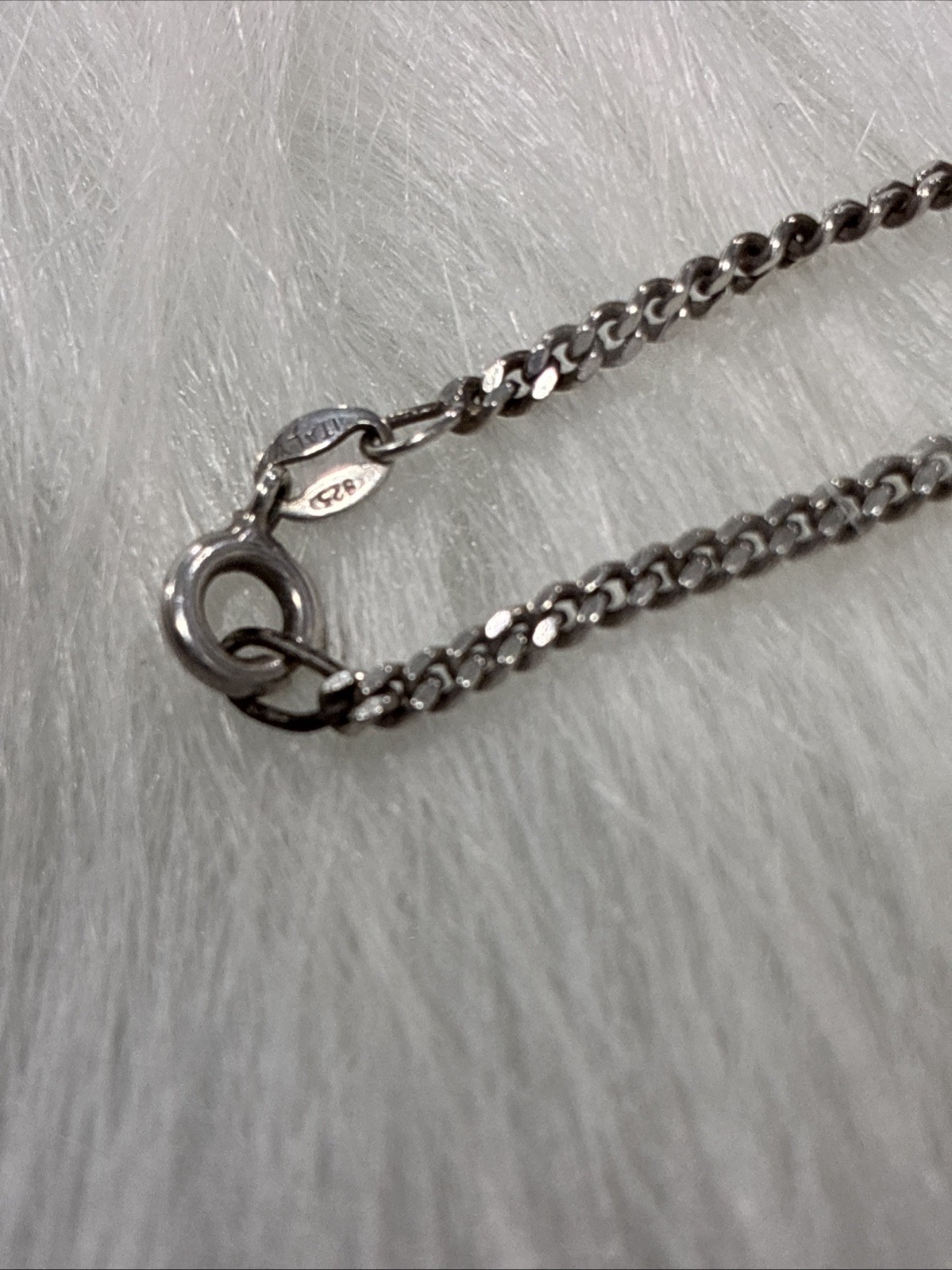 925 Italy Sterling Silver Curb Chain Peach Halo Black Marcasite Pendant Necklace