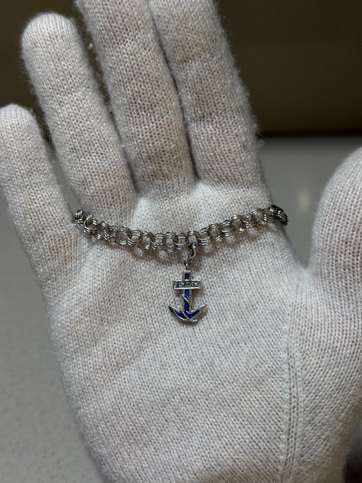 925 Silver Bracelet With Silver And Blue Anchor Pendant