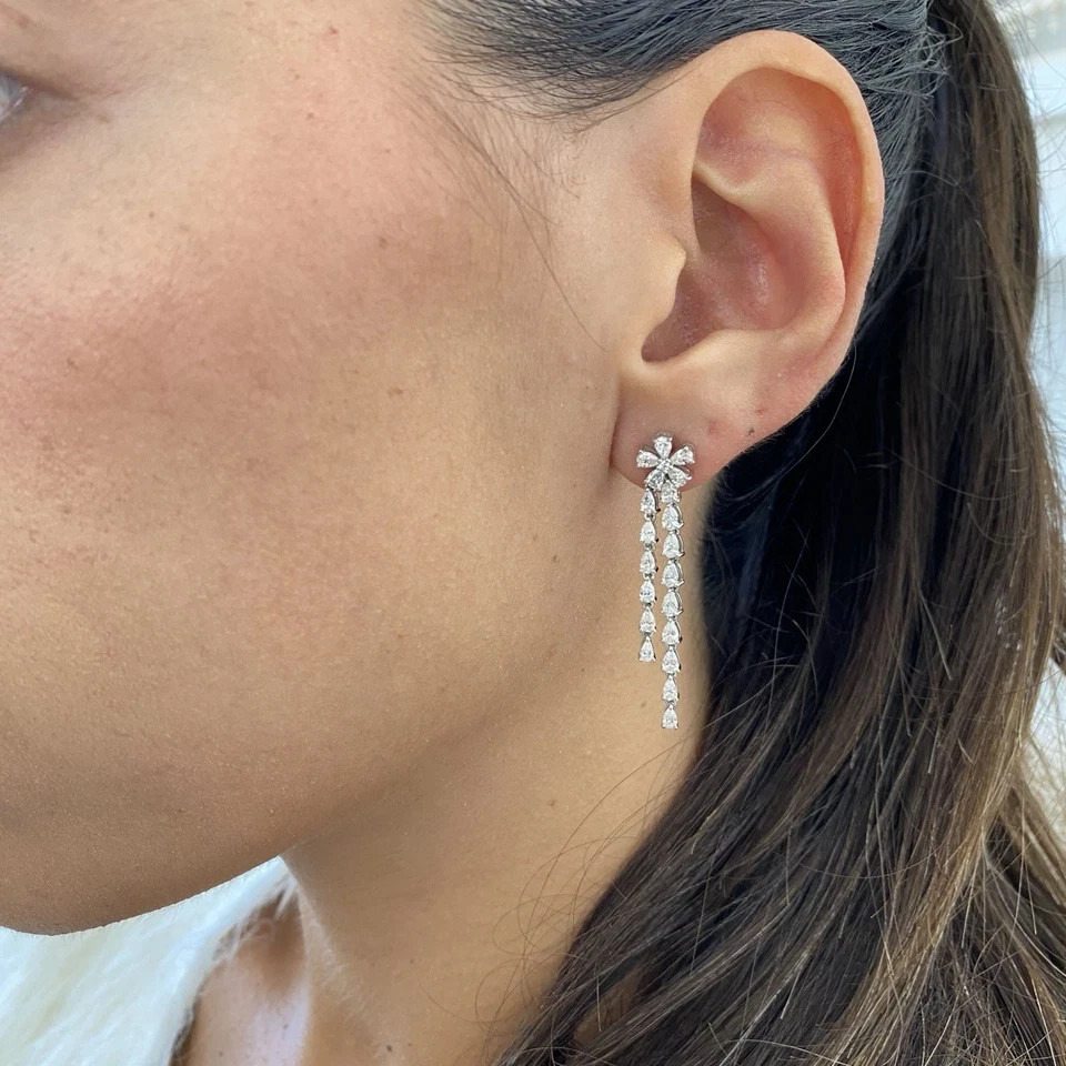 2.50Ct Pear Cut Simulated Diamond Drop Dangle Earring In 14K White Gold Plated