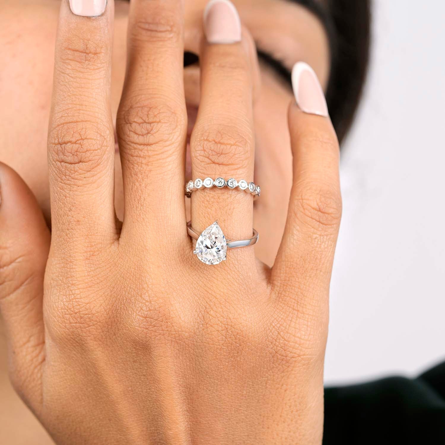 2.88 Ct Pear Lab Created Diamond Solitaire Bridal Set Ring 18K Rose Gold