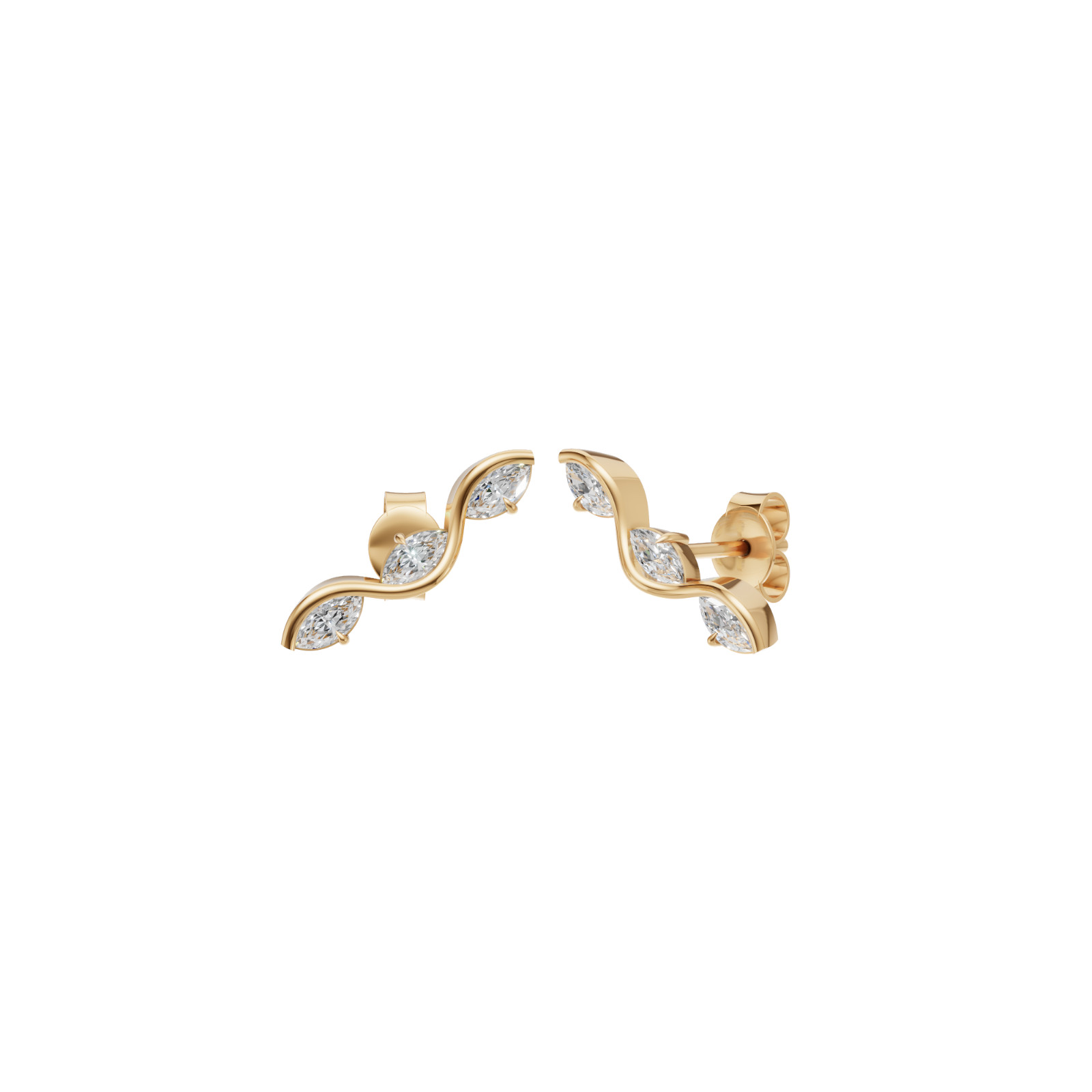 Ear Crawler Climber Stud Earrings Marquise Lab Grown Diamond Prong Setting