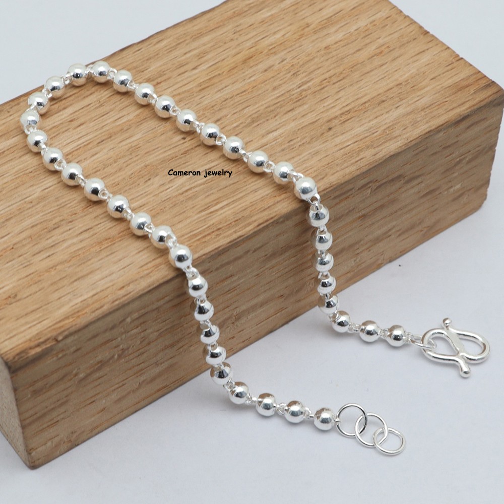 Pure S999 Fine Silver Chain 6mm Round Beads Link Bracelet 4g 7.1inch