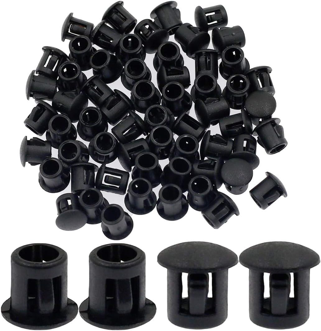 60PCS 6mm (1/4″) Black Hole Plugs Plastic Flush Type Hole Plugs Snap in Locking