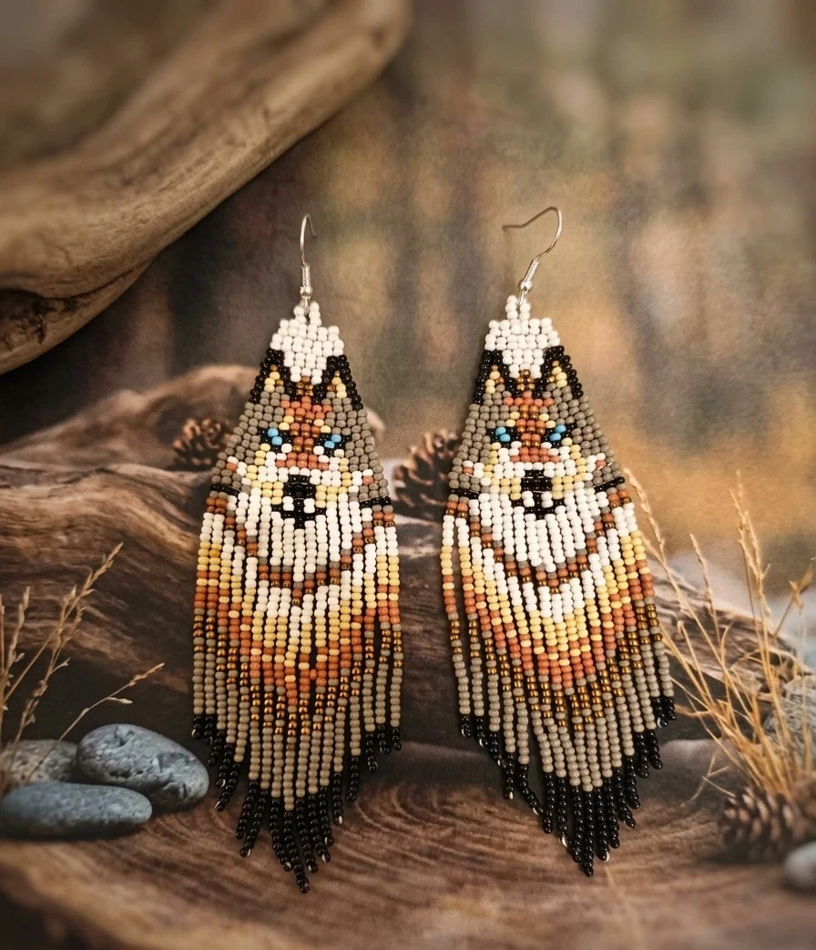 Beautiful Tribal Earrings Native Large Boho American Seed Beads Handmade Earring