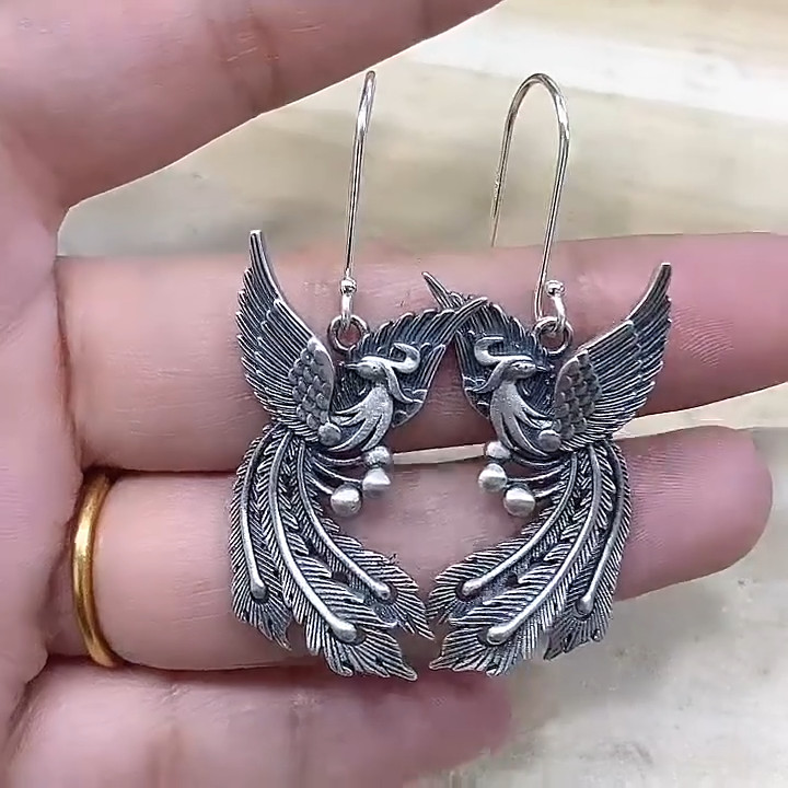 925 Silver Plated Phoenix Earrings for women Tassel Dangle Drop Jewelry Gift