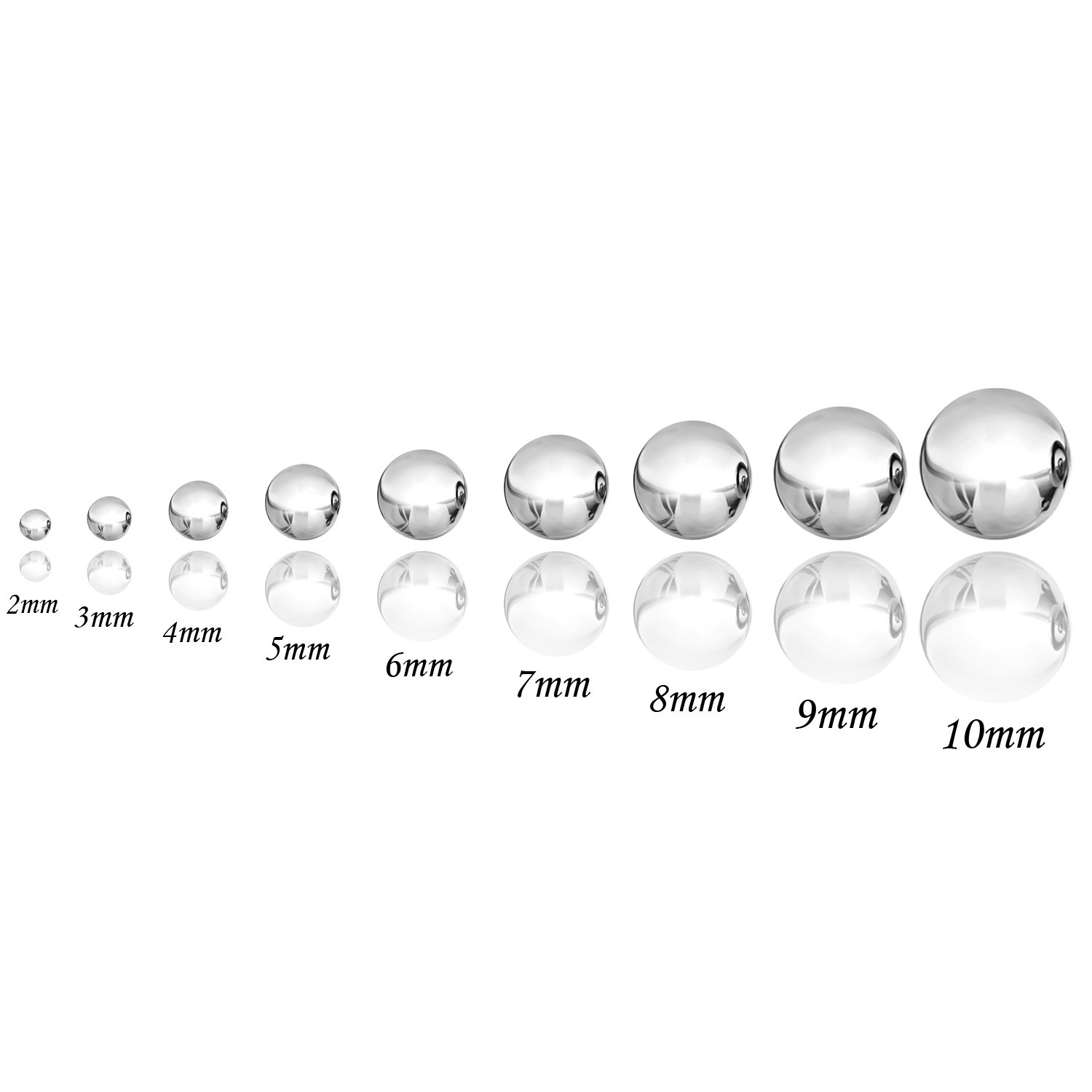 14KT White Gold Ball Stud Earrings 2mm–10mm Silicone Push Back