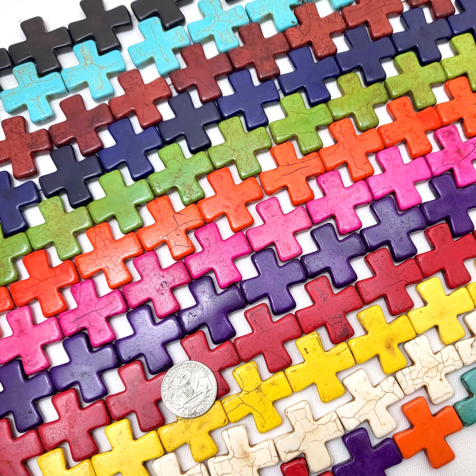 Cross Bead Square Howlite Turquoise 15mm – 45mm Yellow Black White Pink Blue 15″
